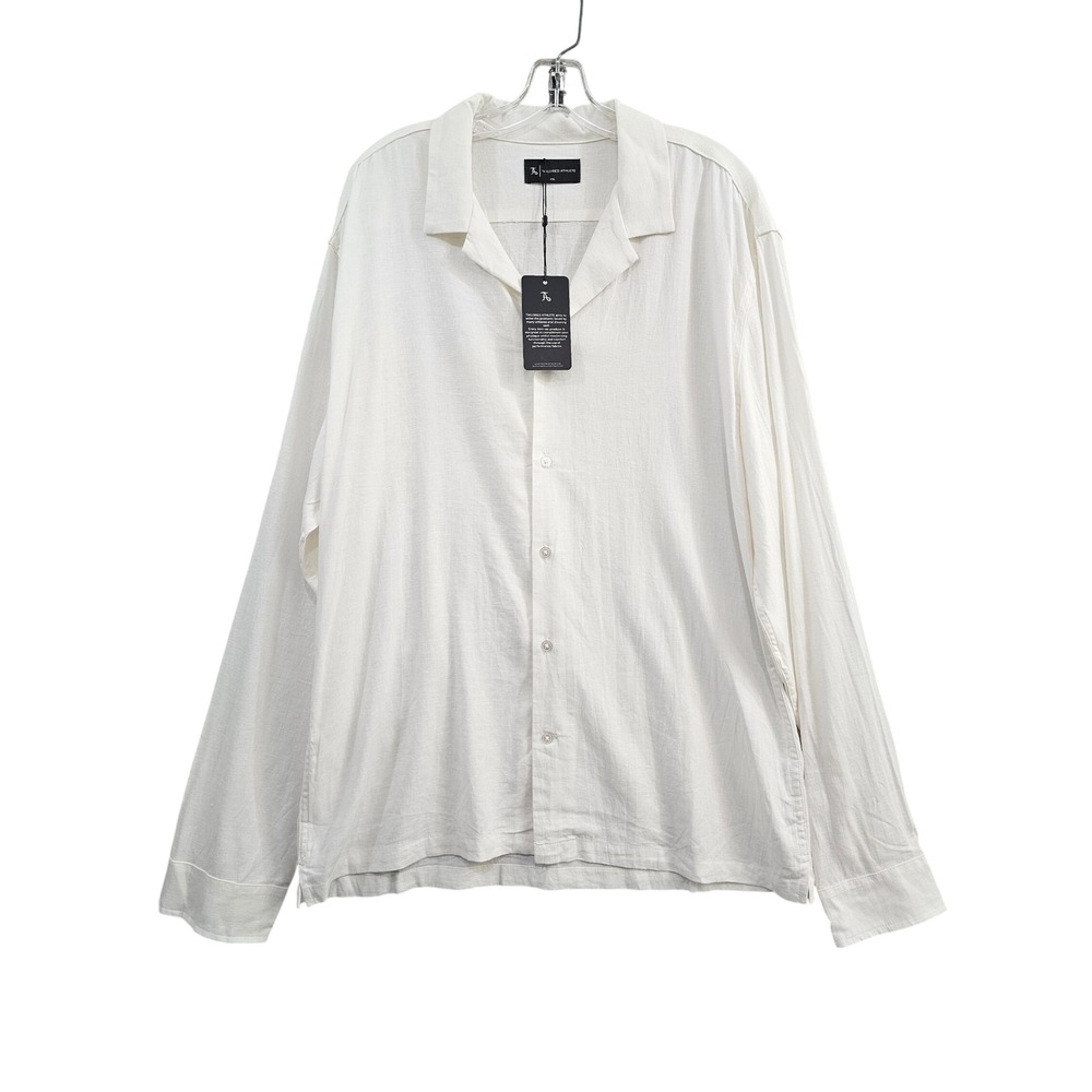 Tailored Athlete Shirt Mens XXL White Solid Stretch Linen Blend Cuban Collar LS